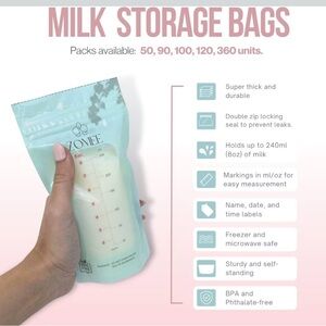 Mint Blue Milk Storage Bags - Reusable Double-Zip Pouches